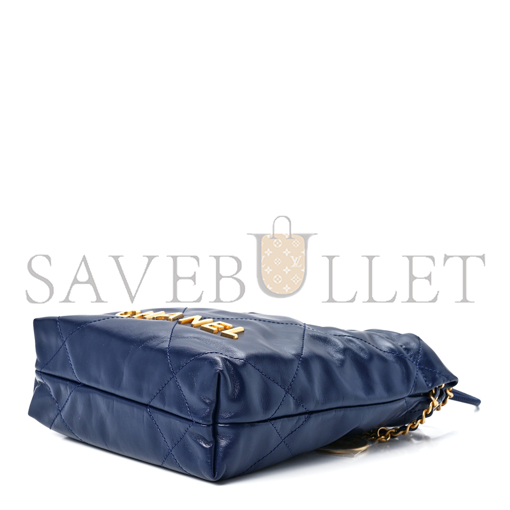 Ch*el master shiny calfskin quilted mini Ch*el 22 navy blue (20*19*6cm)